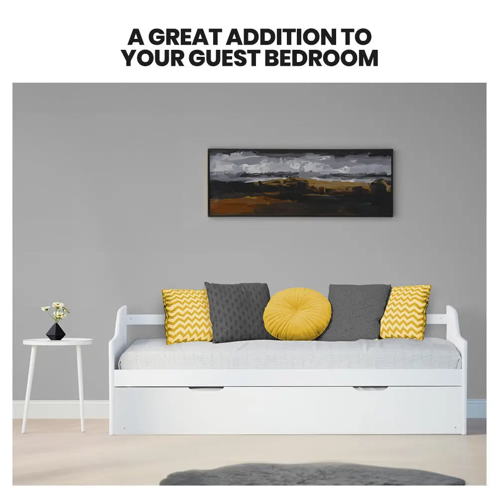 KINGSTON SLUMBER Wooden Single Sofa Bed Frame with Trundle Underbed - White - Furniture > Bedroom > Beds & Bed Frames