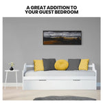 KINGSTON SLUMBER Wooden Single Sofa Bed Frame with Trundle Underbed - White - Furniture > Bedroom > Beds & Bed Frames