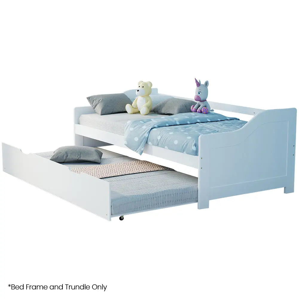 KINGSTON SLUMBER Wooden Single Sofa Bed Frame with Trundle Underbed - White - Furniture > Bedroom > Beds & Bed Frames
