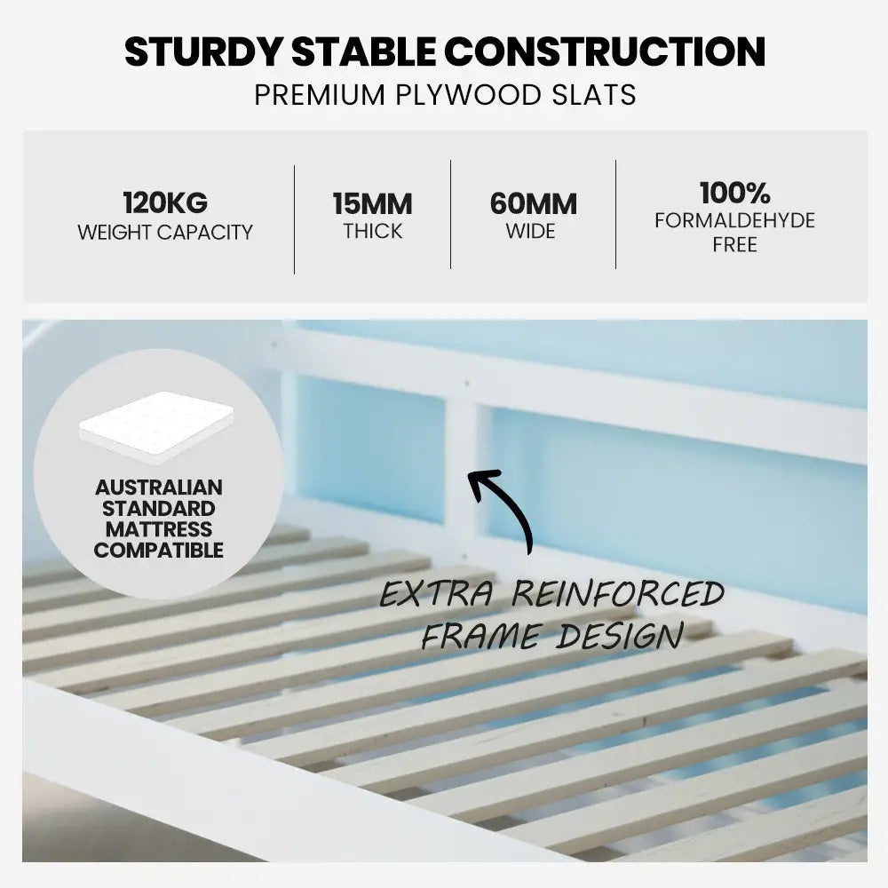KINGSTON SLUMBER Wooden Single Sofa Bed Frame with Trundle Underbed - White - Furniture > Bedroom > Beds & Bed Frames