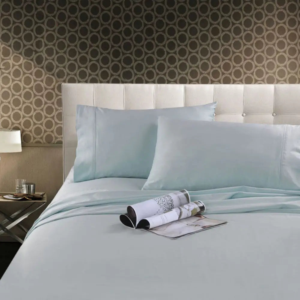 Kingtex 300TC Cotton Sheet Set Ice Blue Single - Home & Garden > Bedding