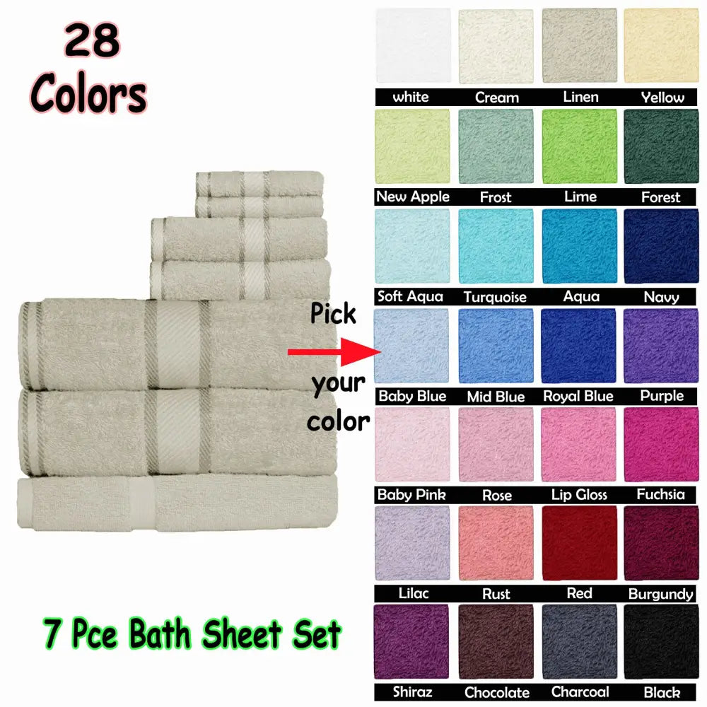 Kingtex 550gsm Cotton 7 Pce Bath Sheet Set Shiraz - Home & Garden > Bathroom Accessories