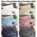 Kingtex Micro Flannelette Sheet Set 40 cm Wall Denim Single - Home & Garden > Bedding