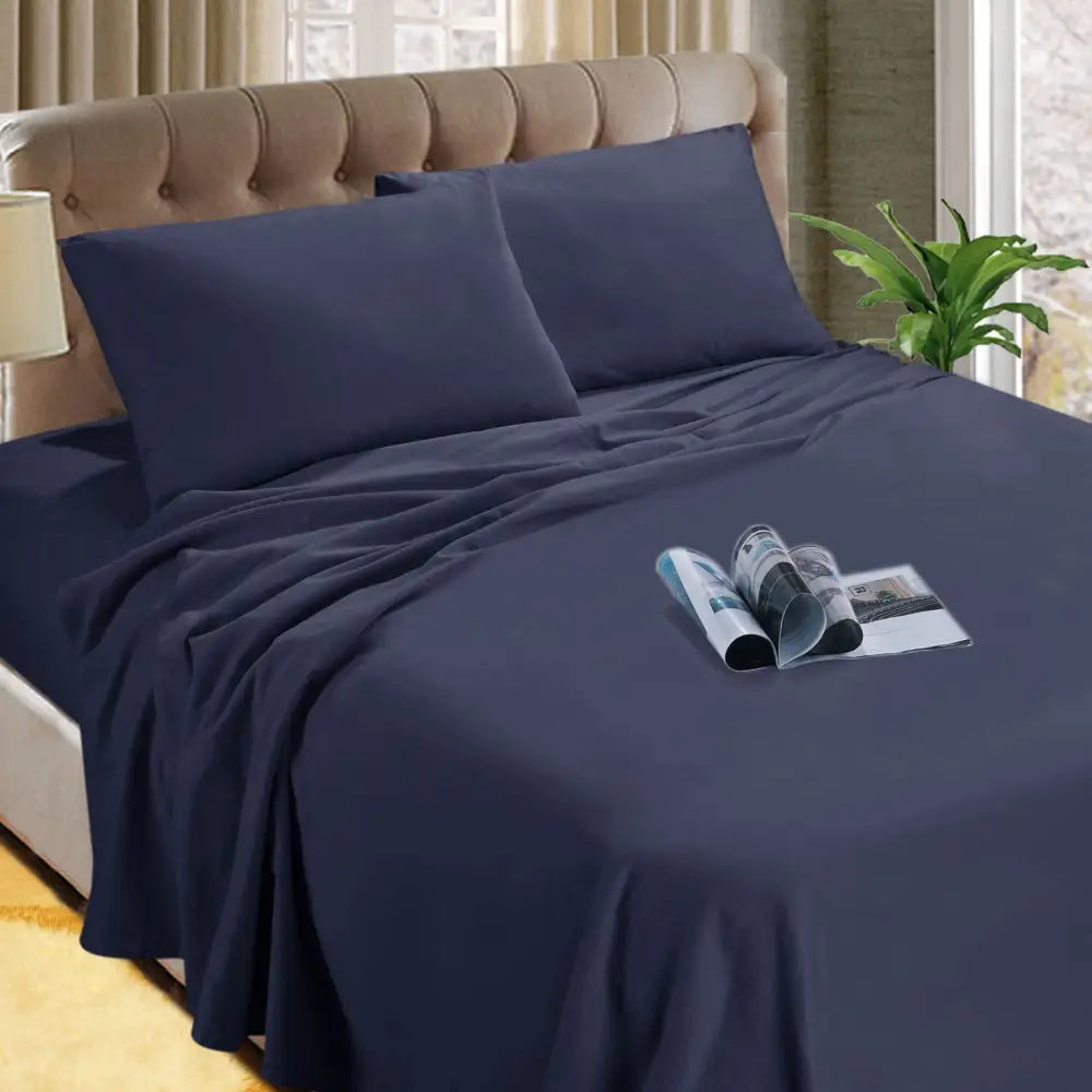 Kingtex Micro Flannelette Sheet Set 40 cm Wall Denim Single - Home & Garden > Bedding