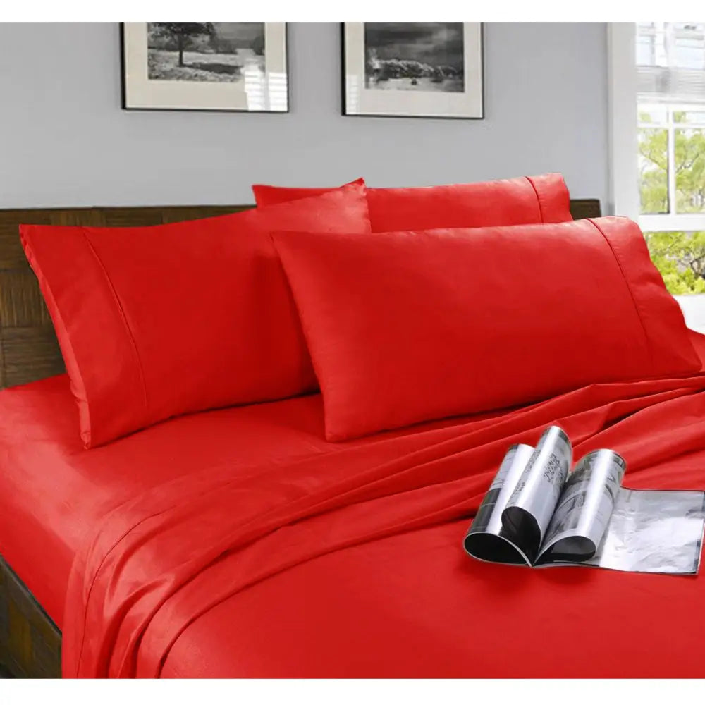 Kingtex Microfibre Sheet Set Red Double - Home & Garden > Bedding