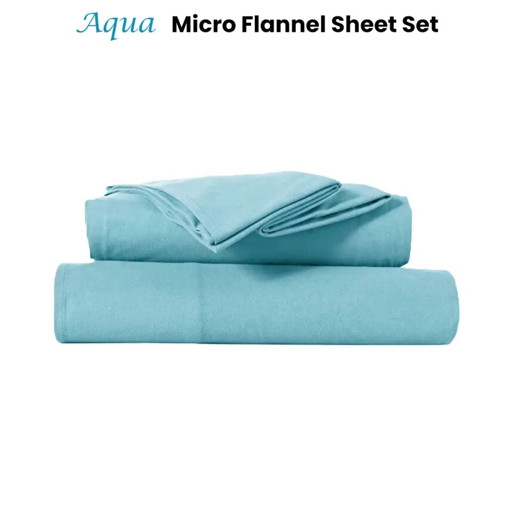 Kingtex Ultra-Soft Micro Flannel Sheet Set 40 cm Wall Aqua Single - Home & Garden > Bedding > Bed Sheets