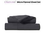 Kingtex Ultra-Soft Micro Flannel Sheet Set 40 cm Wall Charcoal Queen - Home & Garden > Bedding > Bed Sheets