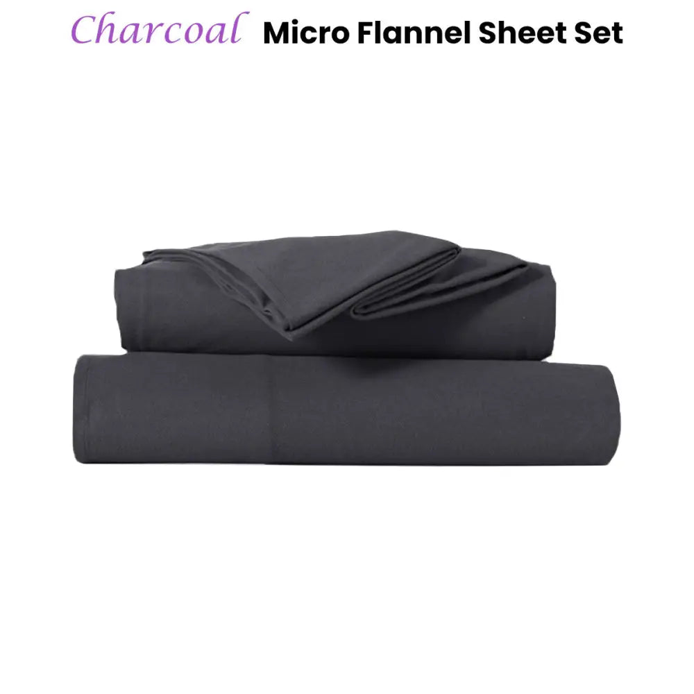 Kingtex Ultra-Soft Micro Flannel Sheet Set 40 cm Wall Charcoal Single - Home & Garden > Bedding > Bed Sheets