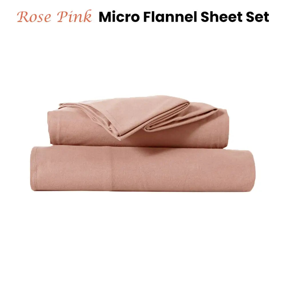 Kingtex Ultra-Soft Micro Flannel Sheet Set 40 cm Wall Rose Pink King Single - Home & Garden > Bedding > Bed Sheets