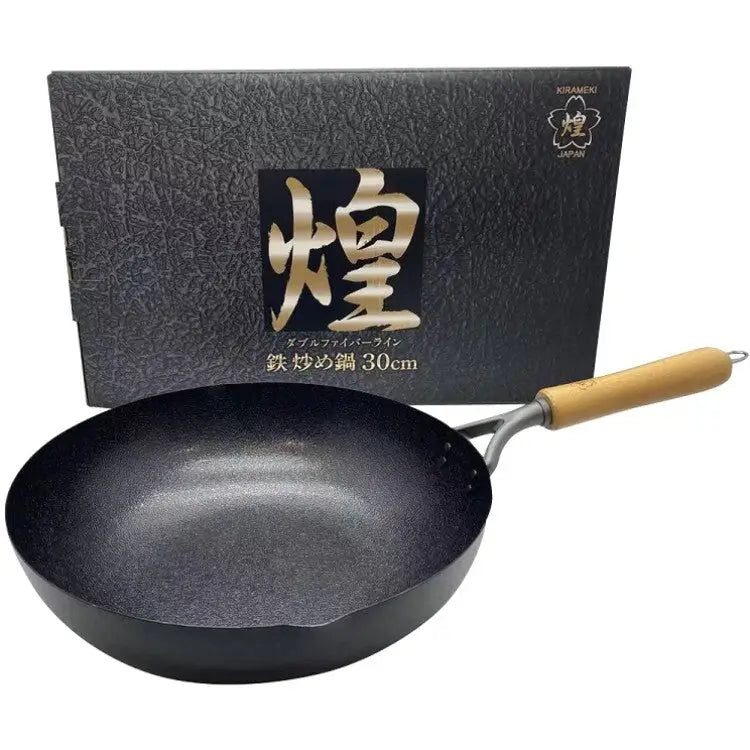 Kirameki Cast Iron Double Fiber Line Stir-fry Wok (Made in Japan) - 30cm - Home & Garden > Kitchenware