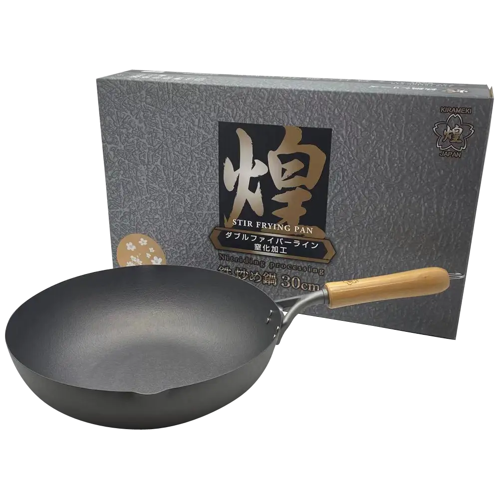 Kirameki Premium Cast Iron Nitriding Processing Stir-fry Wok (Made in Japan) - 30cm - Home & Garden > Kitchenware