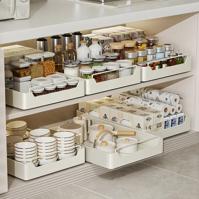 Kitchen Cabinet Pull-Out Drawer Organizer -Noise-Free Soft-Close Rails 43x35cm Capacity,Drawer storage box (35 width 43