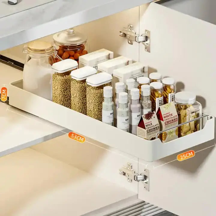 Kitchen Cabinet Pull-Out Organizer for Spices Jars and Bottles - Space-Saving Storage Solution (25 width -53 depth)