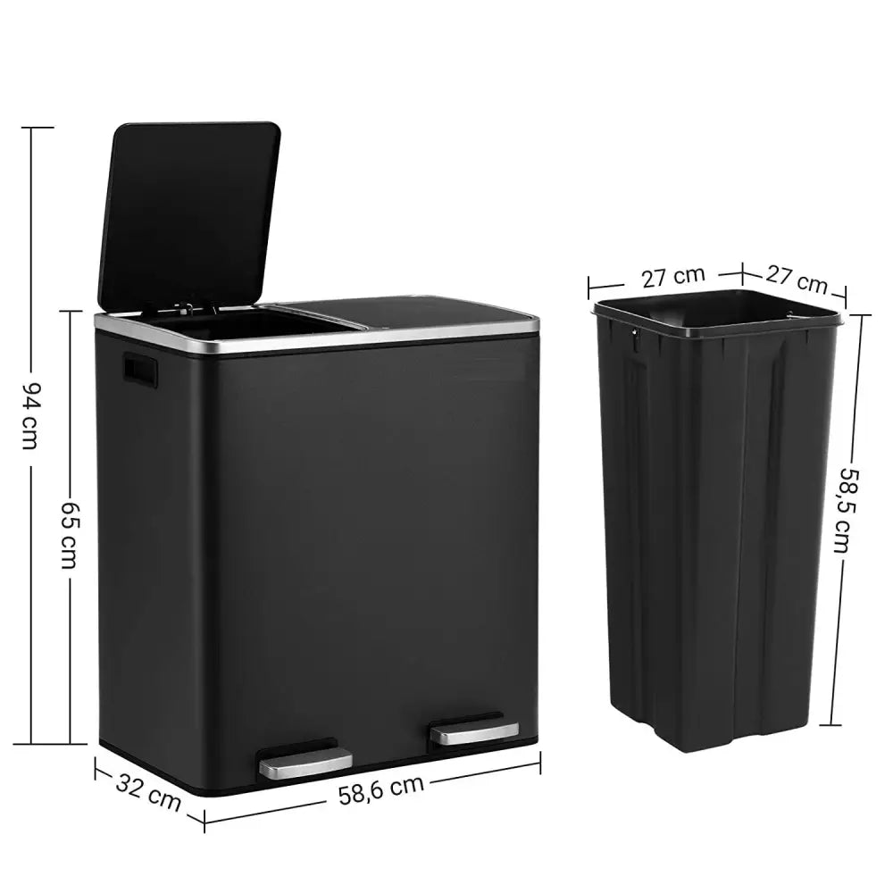 Kitchen Dual Recycling Bin 30L Black - Home & Garden > Home & Garden Others