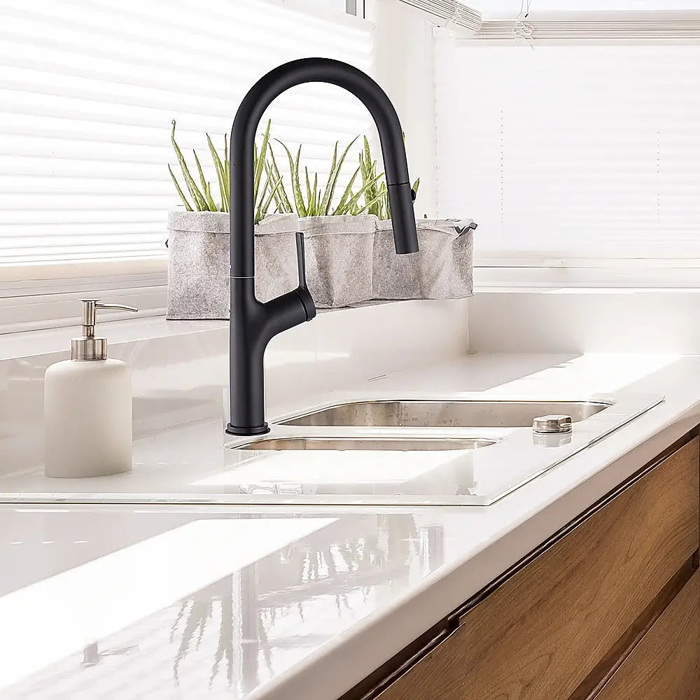 Kitchen Laundry Bathroom Basin Sink Pull Out Mixer Tap Faucet in Black - Furniture > Bathroom > Tap & Sink Accessories