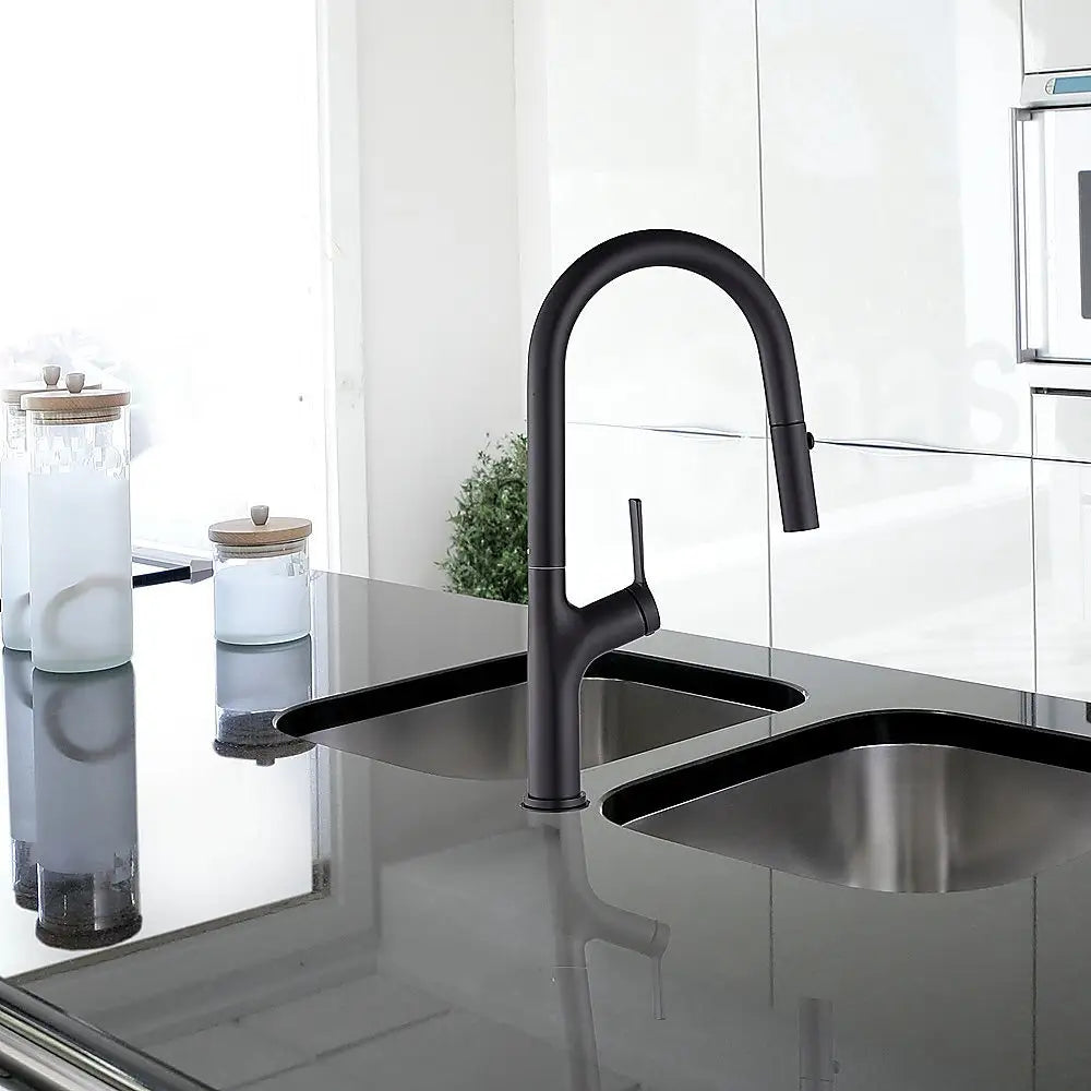Kitchen Laundry Bathroom Basin Sink Pull Out Mixer Tap Faucet in Black - Furniture > Bathroom > Tap & Sink Accessories