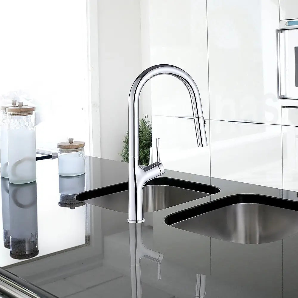 Kitchen Laundry Bathroom Basin Sink Pull Out Mixer Tap Faucet in Chrome - Furniture > Bathroom > Tap & Sink Accessories