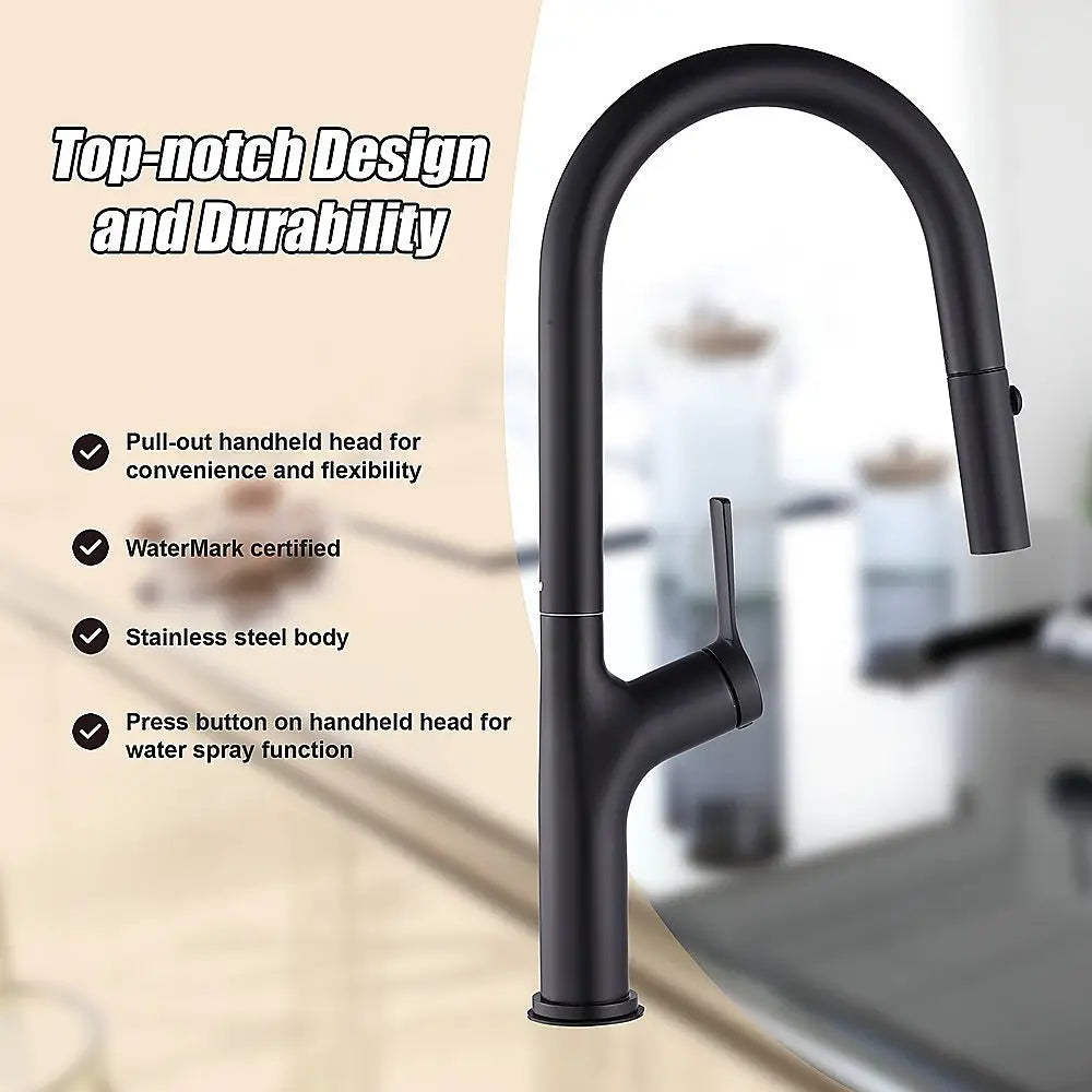 Kitchen Laundry Bathroom Basin Sink Pull Out Mixer Tap Faucet in Black - Furniture > Bathroom > Tap & Sink Accessories