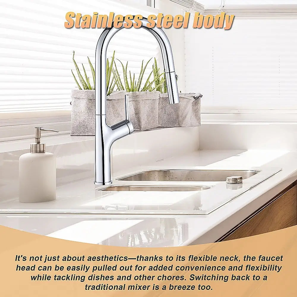 Kitchen Laundry Bathroom Basin Sink Pull Out Mixer Tap Faucet in Chrome - Furniture > Bathroom > Tap & Sink Accessories