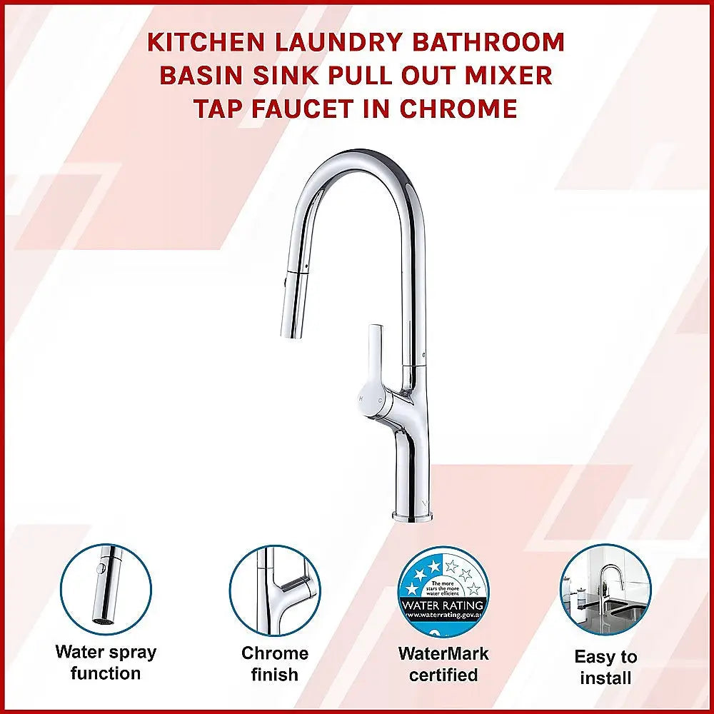 Kitchen Laundry Bathroom Basin Sink Pull Out Mixer Tap Faucet in Chrome - Furniture > Bathroom > Tap & Sink Accessories