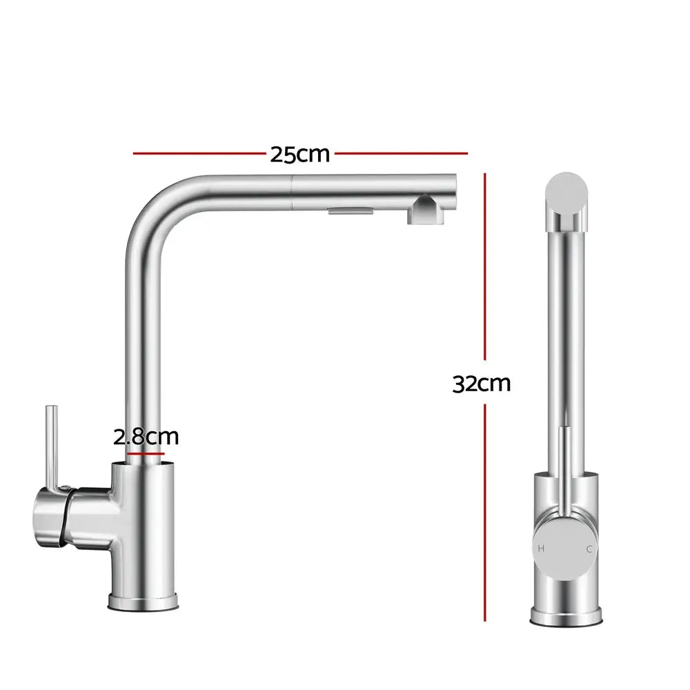 Kitchen Mixer Tap Pull Out Rectangle 2 Mode Sink Basin Faucet Swivel WELS Chrome - Furniture > Bathroom > Tap & Sink