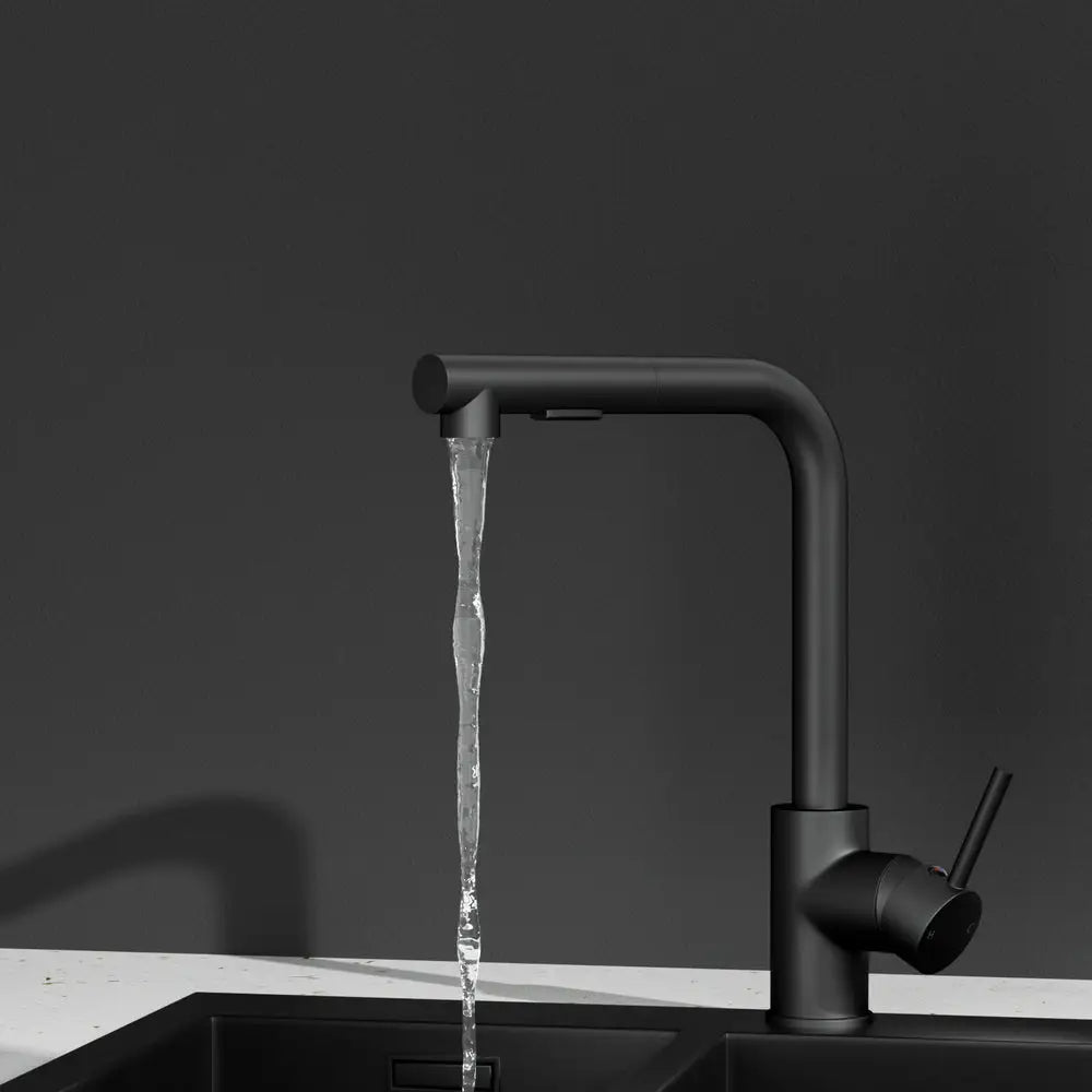 Kitchen Mixer Tap Pull Out Rectangle 2 Mode Sink Basin Faucet Swivel WELS Black - Furniture > Bathroom > Tap & Sink