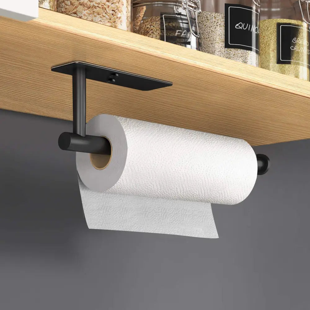 Kitchen Paper Holder Wall Mount Adhesive Paper Towel Holder Rectangle Black - Home & Garden > Bathroom Accessories >