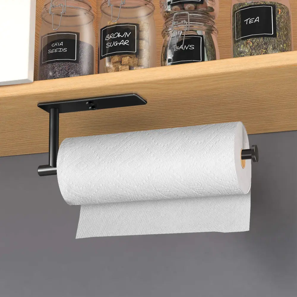 Kitchen Paper Holder Wall Mount Adhesive Paper Towel Holder Rectangle Black - Home & Garden > Bathroom Accessories >