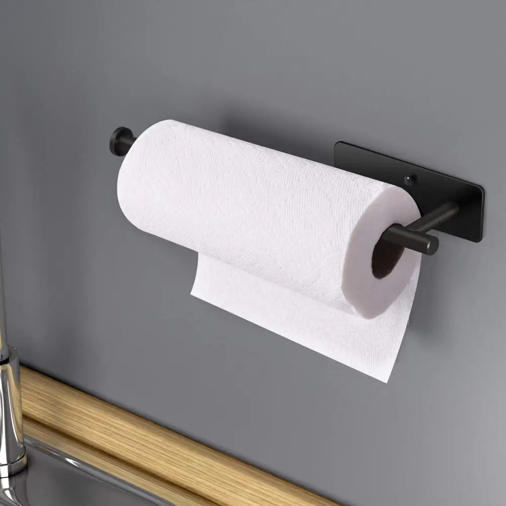 Kitchen Paper Holder Wall Mount Adhesive Paper Towel Holder Rectangle Black - Home & Garden > Bathroom Accessories >