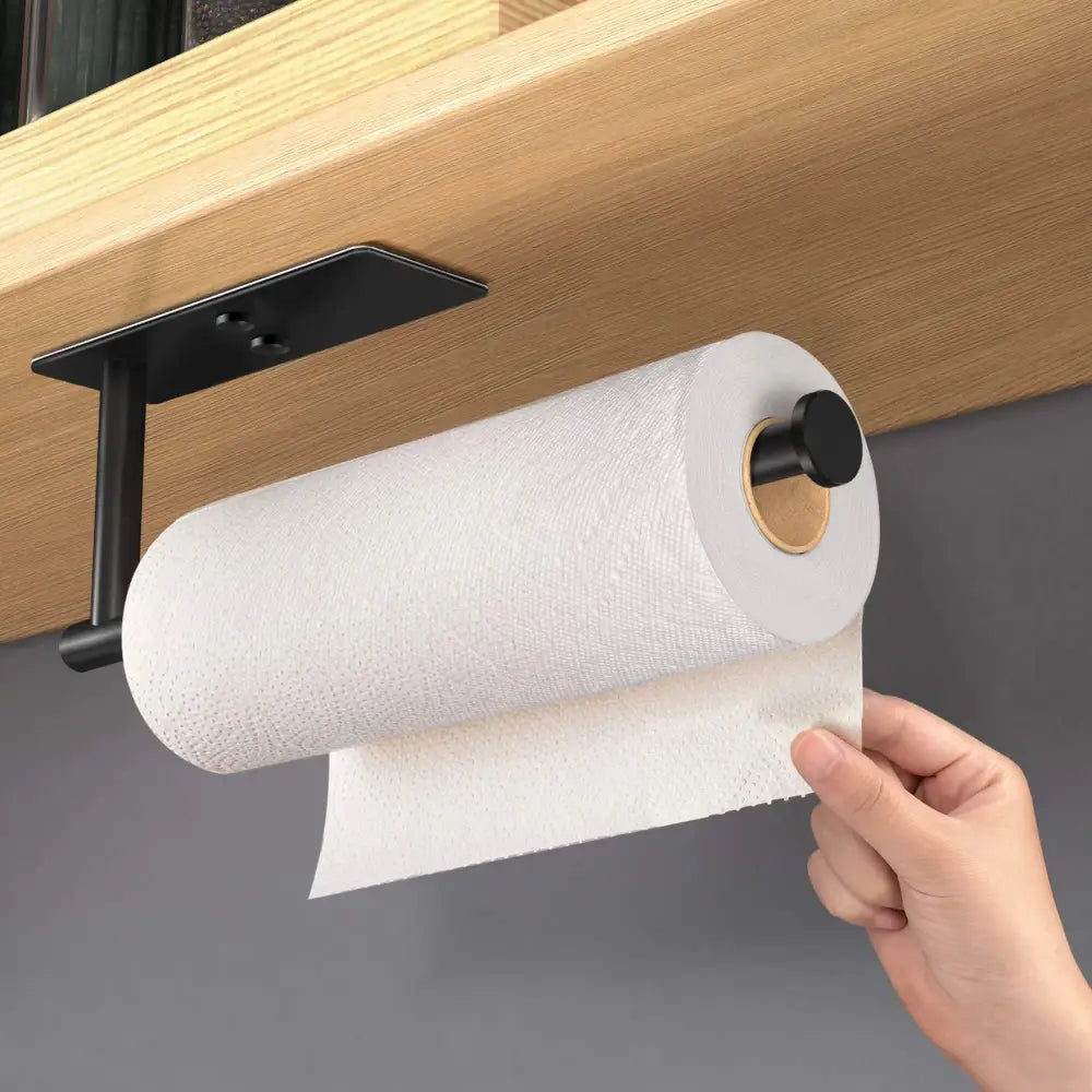 Kitchen Paper Holder Wall Mount Adhesive Paper Towel Holder Rectangle Black - Home & Garden > Bathroom Accessories >