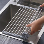 Kitchen Roll-Up Dish Drying Rack Foldable Drainer Over Sink 304-Stainless Steel(Small:47*24cm) - Home & Garden >