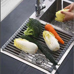 Kitchen Roll-Up Dish Drying Rack Foldable Drainer Over Sink 304-Stainless Steel(Large:47*37cm) - Home & Garden >