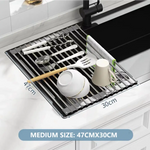 Kitchen Roll-Up Dish Drying Rack Foldable Drainer Over Sink 304-Stainless Steel(Medium:47*30cm) - Home & Garden >