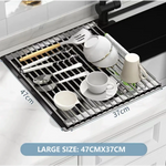 Kitchen Roll-Up Dish Drying Rack Foldable Drainer Over Sink 304-Stainless Steel(Large:47*37cm) - Home & Garden >