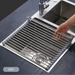 Kitchen Roll-Up Dish Drying Rack Foldable Drainer Over Sink 304-Stainless Steel(Large:47*37cm) - Home & Garden >