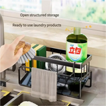 Kitchen Sink Caddy Organizer with Towel Bar & Drain Tray - Durable Metal Sponge Holder(Black) - Home & Garden >