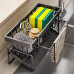 Kitchen Sink Caddy Organizer with Towel Bar & Drain Tray - Durable Metal Sponge Holder(Black) - Home & Garden >