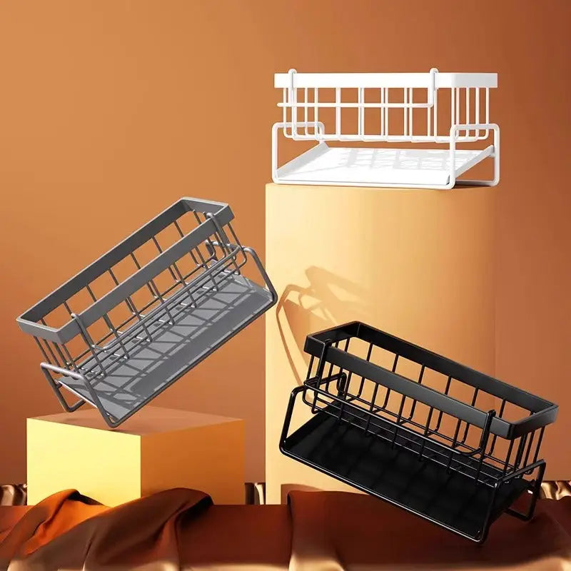 Kitchen Sink Caddy Organizer with Towel Bar & Drain Tray - Durable Metal Sponge Holder(White) - Home & Garden >