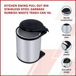 Kitchen Swing Pull Out Bin Stainless Steel Garbage Rubbish Waste Trash Can 14L - Home & Garden > Kitchenware