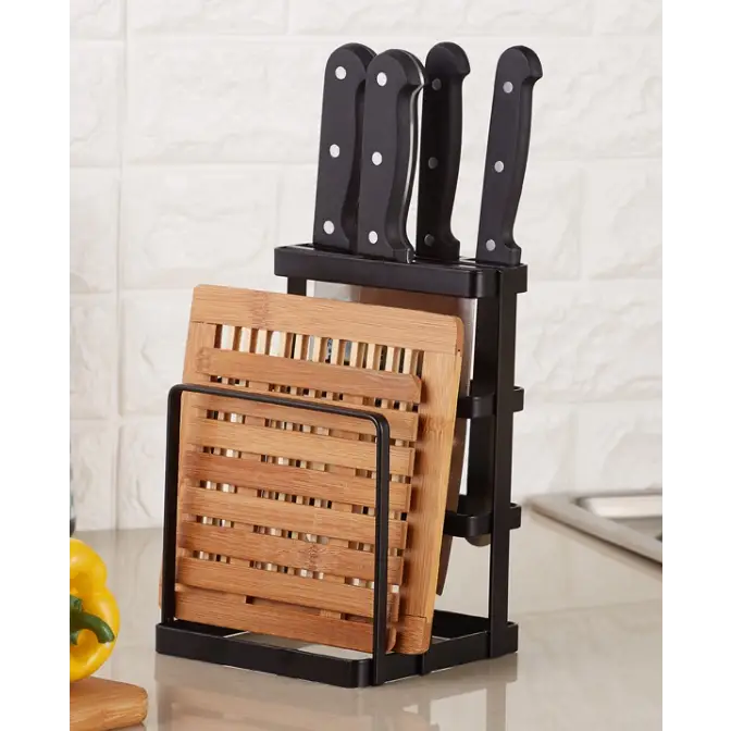 Knife & Chopping Board Shelf Stand Black - Home & Garden > Storage