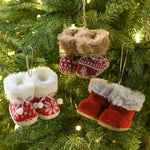 Knitted Christmas Boot Ornaments with Faux Fur Trim - Set of 3 Hanging Decorations - Occasions > Christmas > Christmas