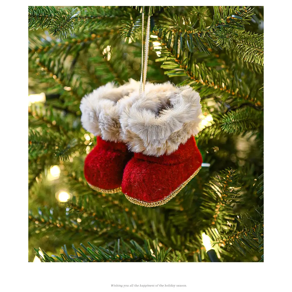 Knitted Christmas Boot Ornaments with Faux Fur Trim - Set of 3 Hanging Decorations - Occasions > Christmas > Christmas