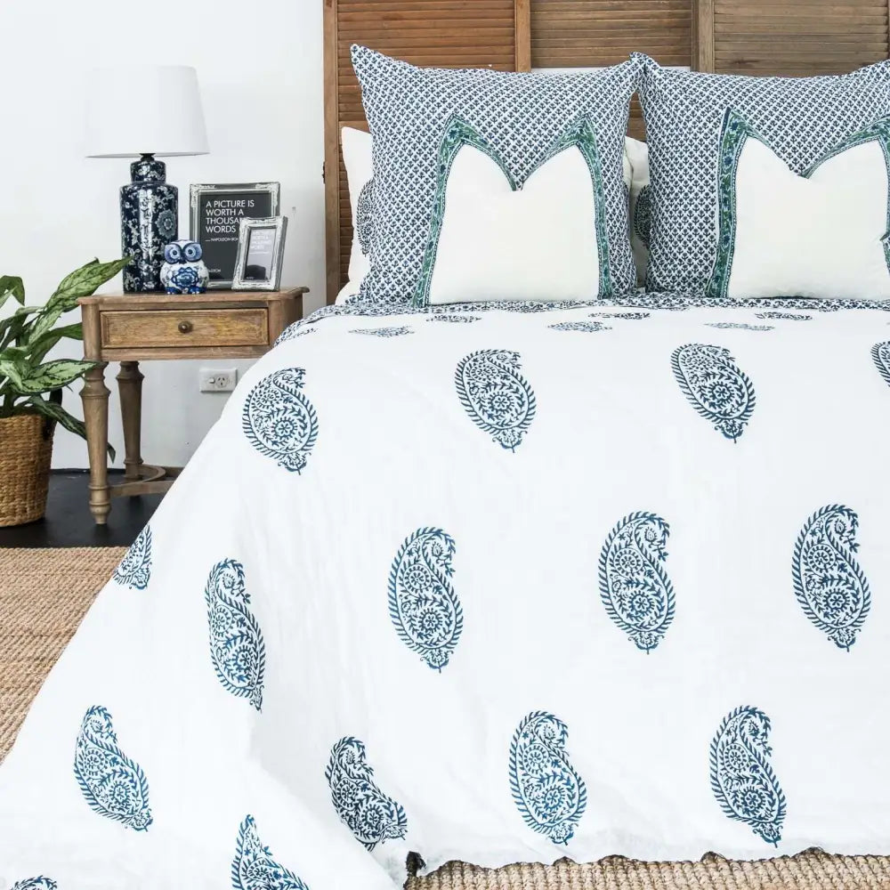 Kolka Indigo Quilted Euro Cushion Cover Sham Pillow Case Decorative - Blue - Home & Garden > Decor