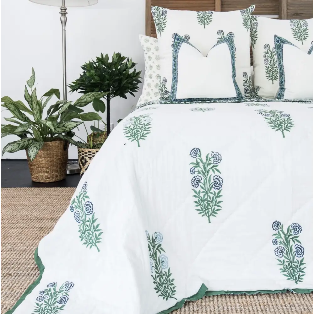 Kolka Iris Quilted Euro Sham Set Super Quality Cotton Quilted Front - Green - Home & Garden > Decor