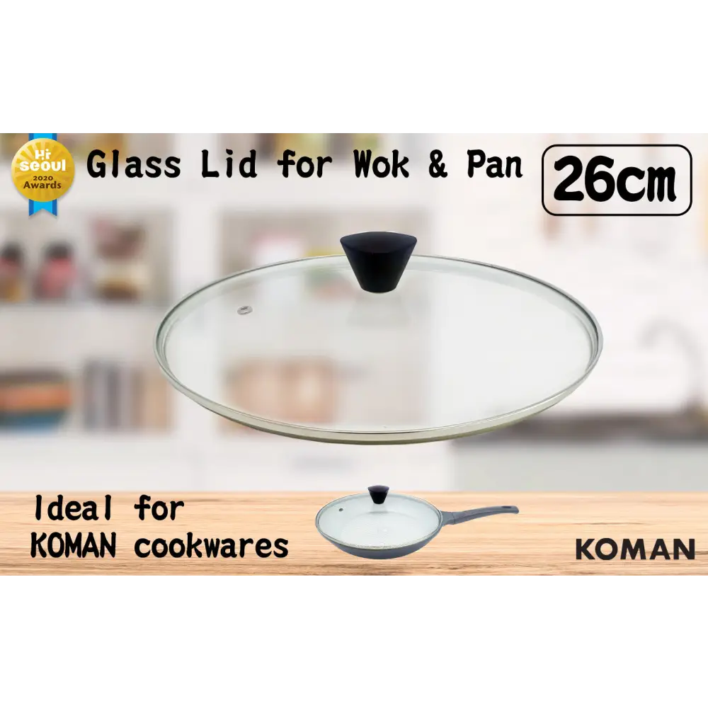 KOMAN Stainless Steel Glass Lid with Bakelite Handle - 26cm - Home & Garden > Kitchenware