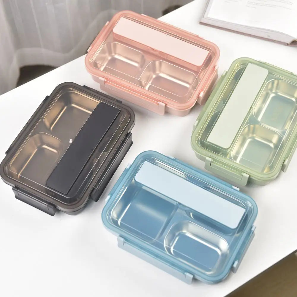 Kylin 304 Stainless Steel 4 Divided Simple Lunch Box with a cultery set - Pink - Home & Garden > Kitchenware