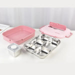 Kylin 304 Stainless Steel 5 Divided Smile Large Lunch Box With Soup Pot - Pink - Home & Garden > Kitchenware