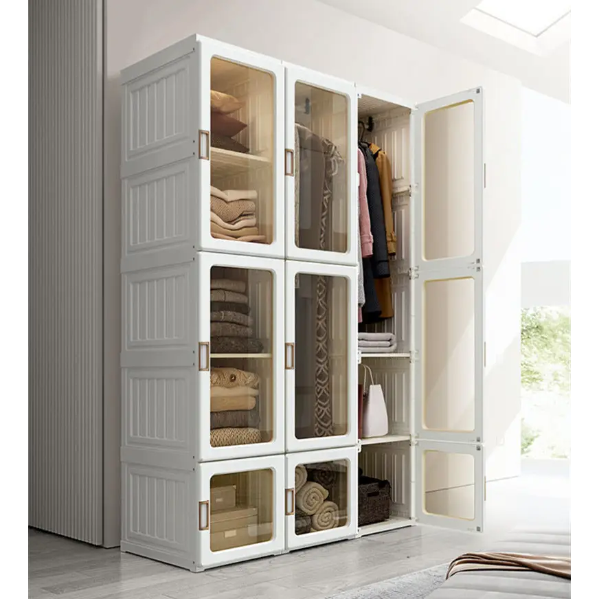 Kylin Cubes Storage Folding Cabinet Wardrobe With 12 Grids & 8 Doors & 2 Hangers - Home & Garden > Storage > Clothing &