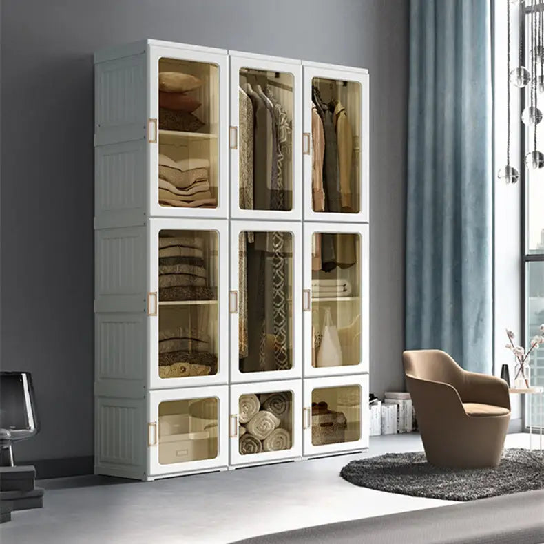Kylin Cubes Storage Folding Cabinet Wardrobe With 8 Grids & 4 Doors & 1 Hanger - Home & Garden > Storage > Clothing &