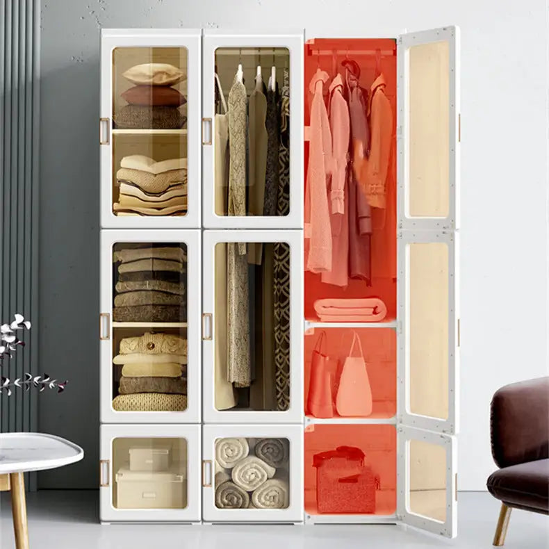 Kylin Cubes Storage Folding Cabinet Wardrobe With 8 Grids & 4 Doors & 1 Hanger - Home & Garden > Storage > Clothing &